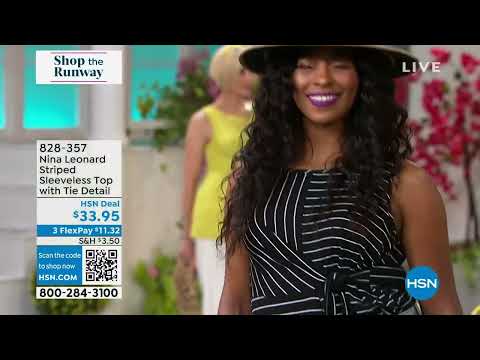 Nina Leonard Striped Sleeveless Top with Tie Detail