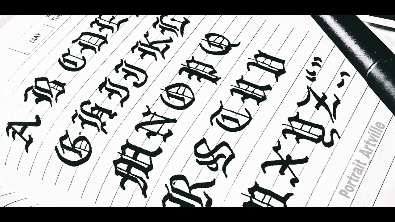 GOTHIC CALLIGRAPHY ALPHABET A to Z..in capital/for beginners..