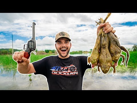Hunting GIANT Bullfrogs with a REVOLVER!!! (Catch Clean Cook)