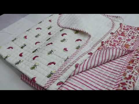 Hand Block Printed Indian Jaipuri Baby Quilted Quilt  Wholesaler