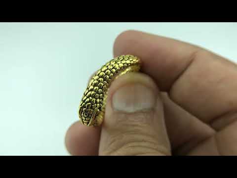 Designer engraved gold finish snake ring in 925 sterling sil...
