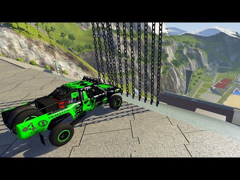 Vertical Giant Chain On Stairs Jump Down Crashes - BeamNG.drive Deadly Car Jump With Chain