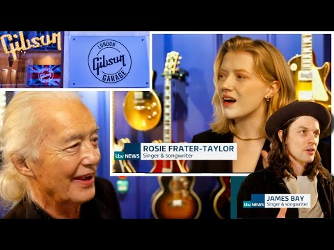 Unveiling the new Gibson Garage London! Jimmy Page, Rosie Frater-Taylor + James Bay (ITV News)