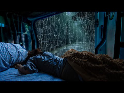 Goodbye Stress for a good night's sleep with heavy rain & thunder on the camping car at night |ASMR