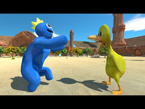 Rainbow Friends Blue vs Rainbow Friends Yellow - Animal Revolt Battle Simulator