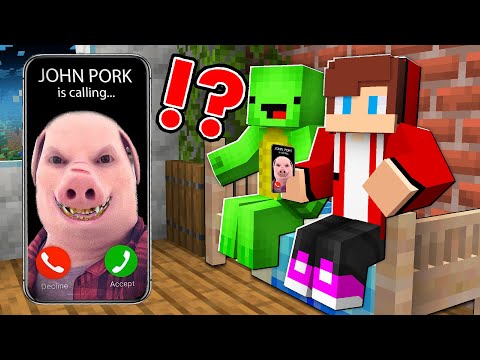 Scary John Pork Called JJ and Mikey at 3 AM in Minecraft - Maizen