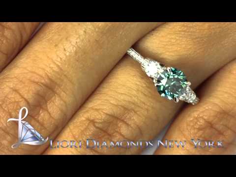 FD-060 - 1.56 Carat Fancy Blue Diamond Engagement Ring 18k White Gold Vintage Style