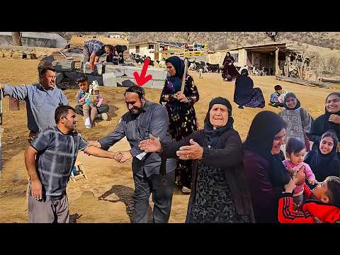 Stranger with the grandma's family on busy farm day