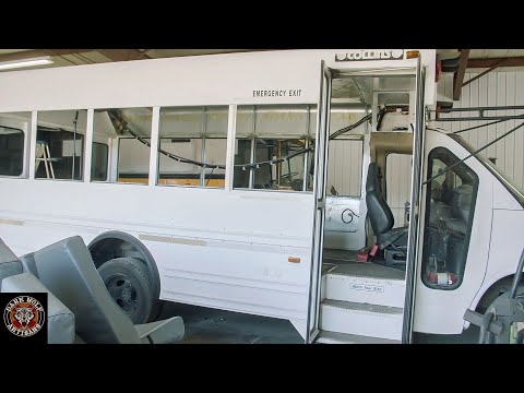 Mini school bus roof raise teardown begins - elevator bed