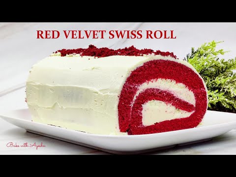 EASIEST Red Velvet Swiss Roll Cake | Bake with Ayesha