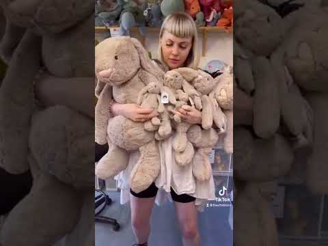 Jellycat Bunny 🐰 size comparison from Tinie Tiny to Very Big Bunny’s this is plush heaven 🥰