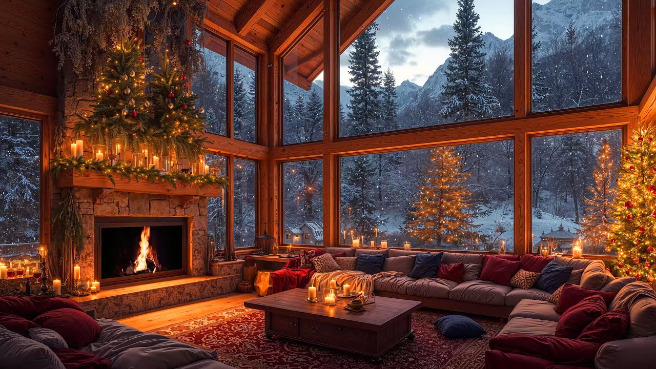 Relieve Stress with Background Instrumental Christmas Jazz 🎄 Christmas Ambience & Fireplace Sounds 🔥