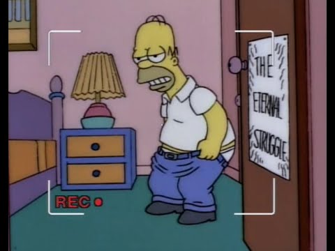 Homer tries on pants (The Eternal Struggle)