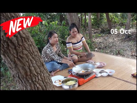 Ah Pov make a land stove and Cooking by her own