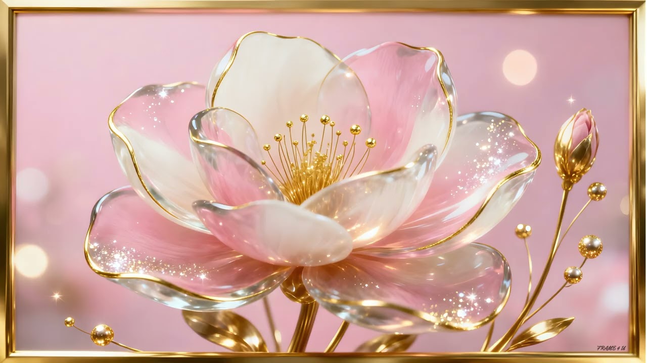 Premium 3D Blooming Flowers Art | 2 Hour Golden Frame Screensaver | Ultra HD Peaceful View