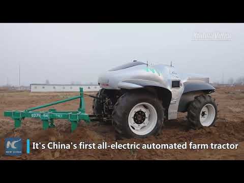 China's first driverless electric tractor starts working