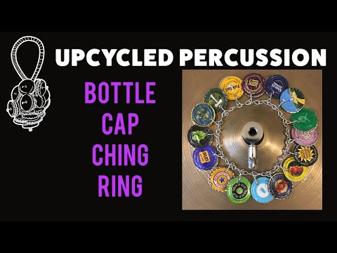 Upcycled Percussion - Bottle Cap Ching Ring - Hi Hat Tambourine - Multi Blue image 4