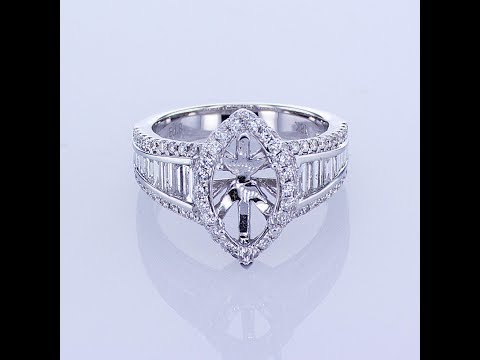 1.50CT 18KT WHITE GOLD MARQUISE HALO THREE ROW DIAMOND ENGAGEMENT RING SETTING