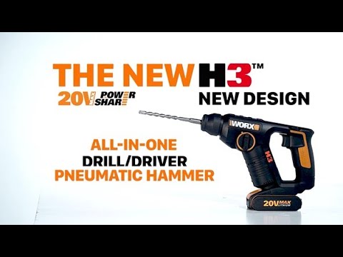 Worx WX394.3 H3 Cordless Rotary Hammer Drill 20V 12