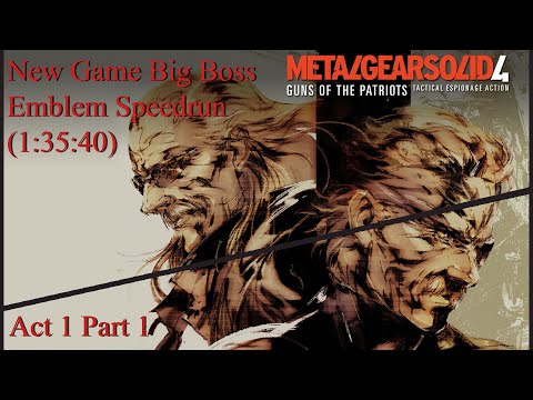 Metal Gear Solid 4 - New Game Big Boss Emblem Speedrun (1:35:40) Act 1 [1/2]