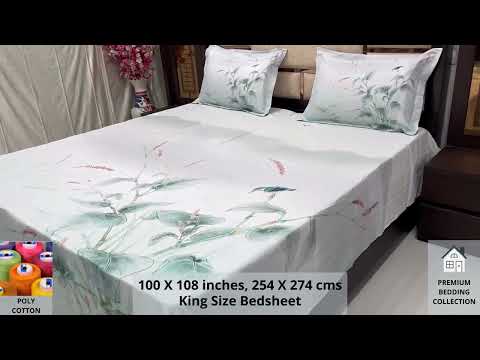Premium Bedding Poly Cotton King Size Digital Print Double Bedsheet with 2 Pillow Covers, W- 2197