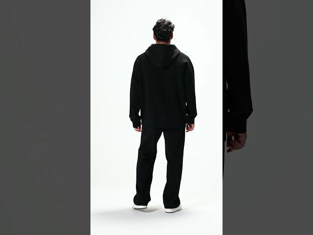 هودي أوفرسايز برباط للجنسين - أسود