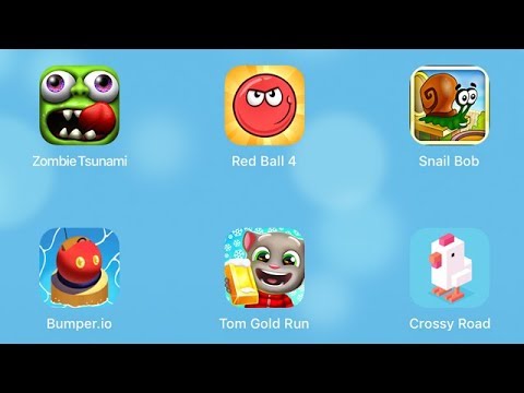 Red Ball 4, Zombie Tsunami, Crossy Roads, Snail Bob, Tom Gold Run, Bumper.io [iOS Gameplay] Video