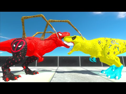 MUTANT DEADPOOL T-REX vs WOLVERINE T-REX DEATH RUN - Animal Revolt Battle Simulator