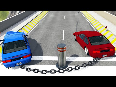 Chained Cars vs Bollards – BeamNG.Drive