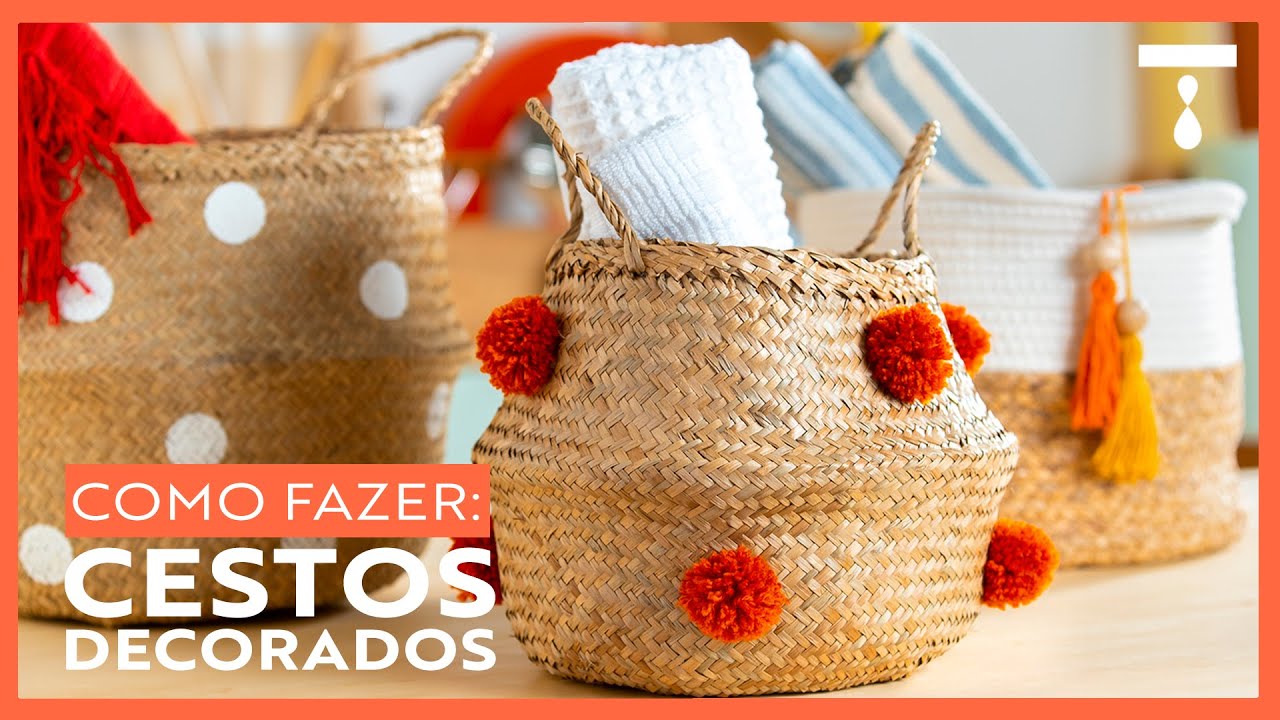 CESTOS DE PALHA DECORADOS