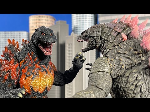 Godzilla evolved vs Burning Godzilla (epic Stop motion battle)
