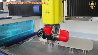 Máy cnc 5 trục thay dao tự động gia công đá marble mặt lavabo tủ Vanity