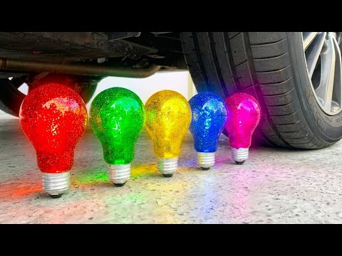 🔴🟡🟢🔵🟣 Experiment Glowing Glass Light Bulb vs Car! Crushing Crunchy, Soft Things with Car! ⚡️💦