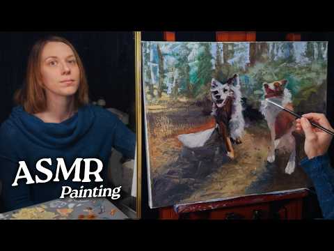 ASMR Palette Knife Painting: Forest Hiking with Dogs (Soft Spoken, 2 Hours)