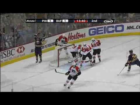 Dominic Moore's first Sabre goal - bad Biron goal