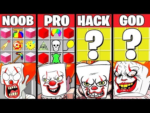 Minecraft Battle: IT 2 PENNYWISE MUTANT CRAFTING CHALLENGE - NOOB vs PRO vs HACKER vs GOD Animation