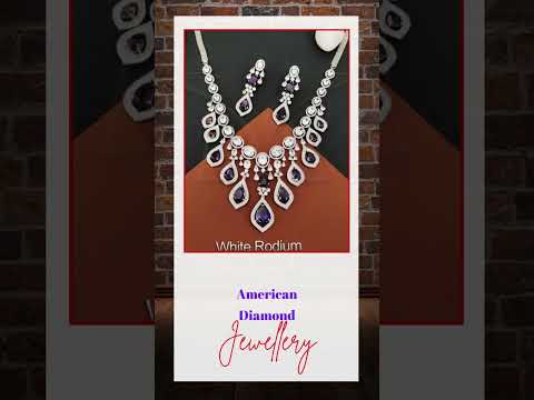 American Diamond Jewelry Matte Gold Polish Designer Party Wear American Diamond Necklace Set
