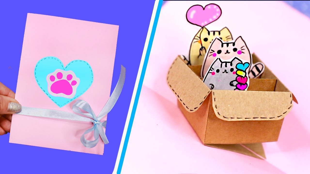 DIY Милая 3Д Открытка с Котиками в коробочке Валентинка с Пушином