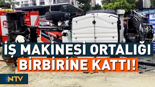 İş Makinesi Kontrolden Çıktı! Kuryenin Ölümden Döndüğü  O Anlar Kameraya Böyle Y