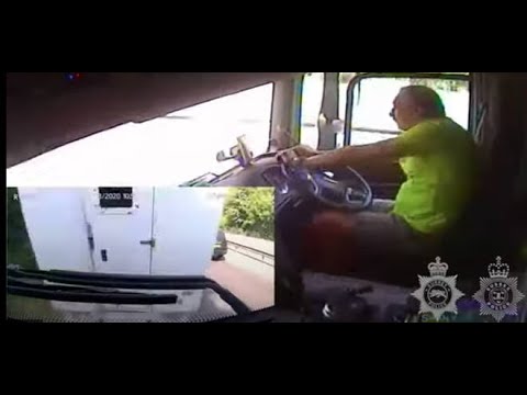 Shocking footage shows moment texting lorry driver crashes into prison van