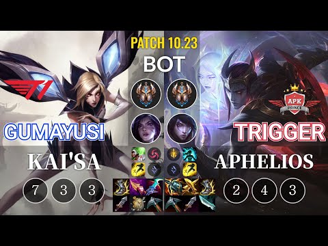 T1 Gumayusi Kai'Sa vs APK Trigger Aphelios Bot - KR Patch 10.23