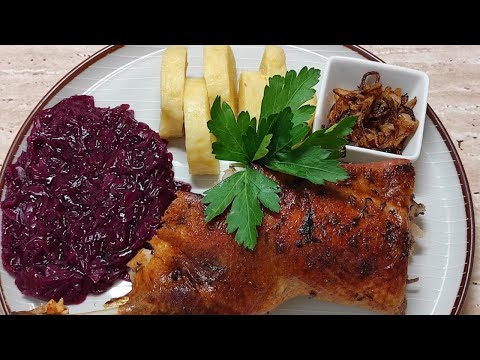 Roasted Duck with Red Cabbage and Potatoes Dumpling Recipe | Crispy Duck with Red Cabbage