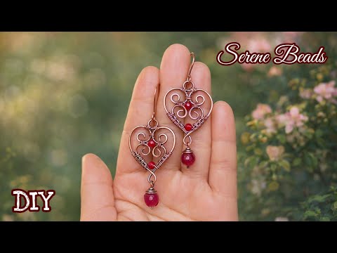 Wire wrapped heart earrings | DIY heart wire jewelry 