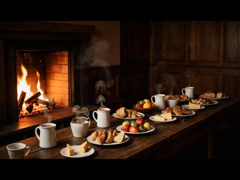 1 Hour Relaxing & Cozy At Home Fireplace With Food & Fire Crackling Sounds