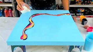 Amazing! Acrylic Pouring with SKY BLUE ~ Unique Side Design ~ &quot;The Dancing Dragon&quot; ~ Fluid Art