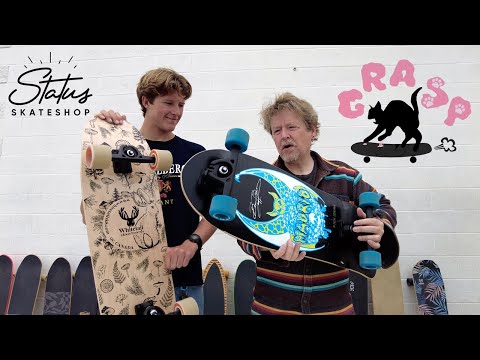 Status Skateshop Demos GRASP PADO.23 Surfskate Trucks on Whitetail Whaleshark and Madrid Reissue.