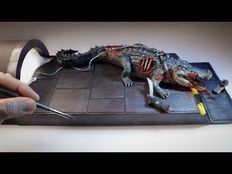 Sculpture ALLIGATOR ZOMBIE  on a platform (epoxy resin, crocodile laboratory)