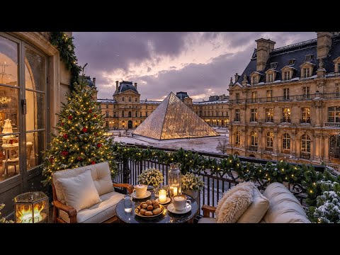 Winter Balcony Café Jazz in Paris ☕ Christmas Evening Ambience & Smooth Jazz for Study, Focus