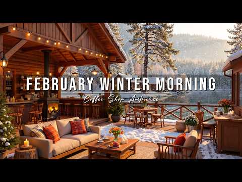 Relaxing February Winter Morning at Outdoor Coffee Shop Ambience ❄️ Smooth Piano Jazz Music for Work