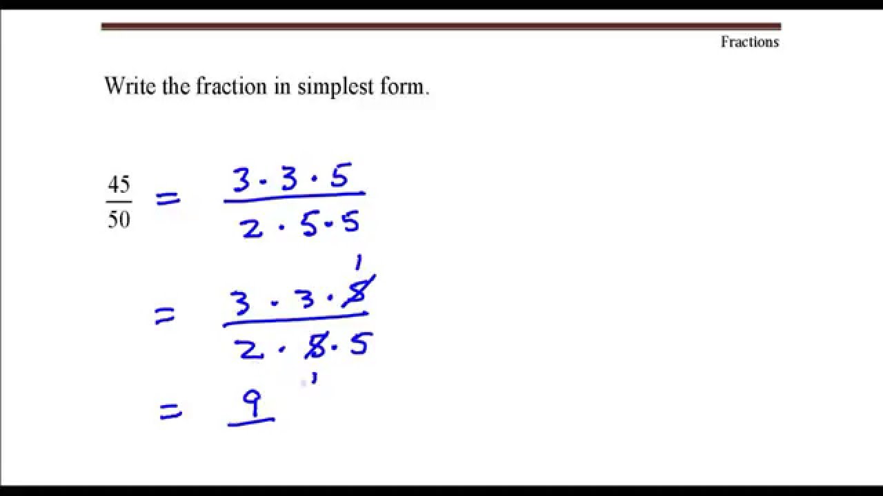 Write the fraction in simplest form. 45 divided by 50 - Youtube